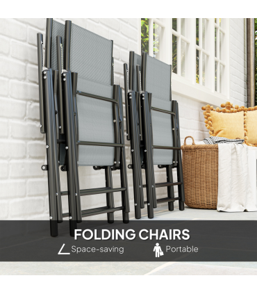 Outsunny 5 PCs Garden Dining Set, Folding Chairs and Metal Top Table, Grey