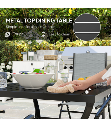 Outsunny 5 PCs Garden Dining Set, Folding Chairs and Metal Top Table, Grey