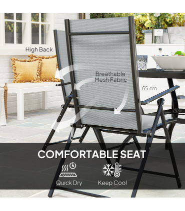 Outsunny 5 PCs Garden Dining Set, Folding Chairs and Metal Top Table, Grey