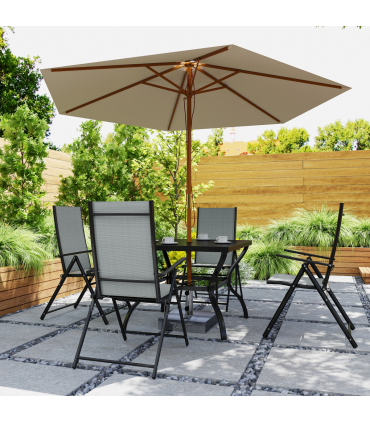 Outsunny 5 PCs Garden Dining Set, Folding Chairs and Metal Top Table, Grey