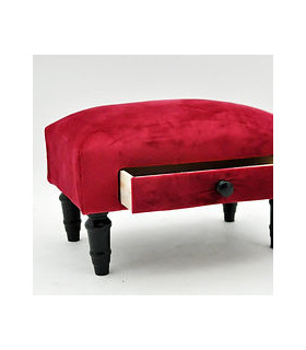 RED VELVET FOOTSTOOL WITH DRAWER