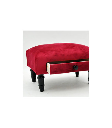RED VELVET FOOTSTOOL WITH DRAWER