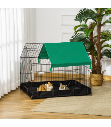 Rabbit Cage Guinea Pig Small Animal Playpen Water Proof Roof Pawhut