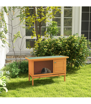 Rabbit Hutch Bunny Cage Guinea Pig Elevated House Wood Outdoor Garden Pawhut