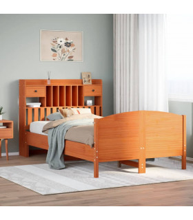 vidaXL Bookcase Bed without Mattress Wax Brown 135x190 cm Double Solid Wood Pine
