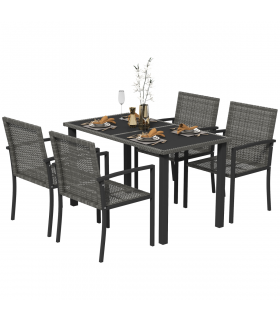Outsunny 4 Seater Rattan Garden Furniture Set with Glass Tabletop - Grey