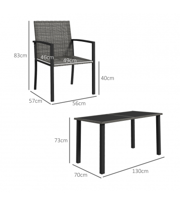 Outsunny 4 Seater Rattan Garden Furniture Set with Glass Tabletop - Grey