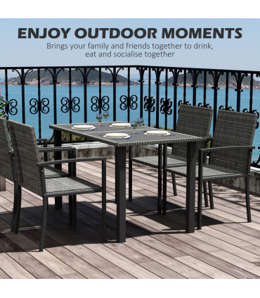 Outsunny 4 Seater Rattan Garden Furniture Set with Glass Tabletop - Grey
