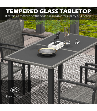Outsunny 4 Seater Rattan Garden Furniture Set with Glass Tabletop - Grey