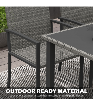 Outsunny 4 Seater Rattan Garden Furniture Set with Glass Tabletop - Grey