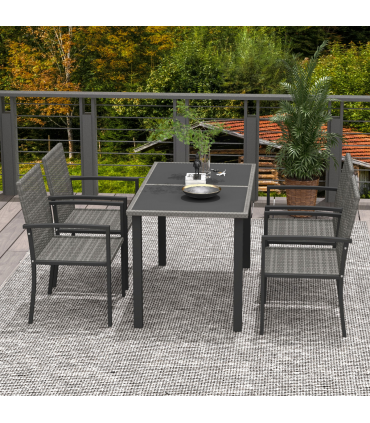 Outsunny 4 Seater Rattan Garden Furniture Set with Glass Tabletop - Grey