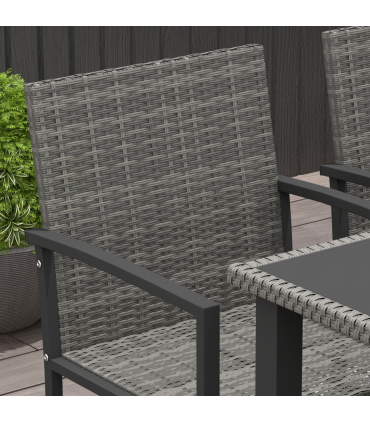Outsunny 4 Seater Rattan Garden Furniture Set with Glass Tabletop - Grey