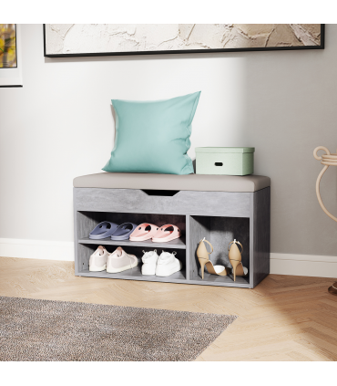 HOMCOM Sit-On Shoe Storage Unit w/ Hidden Compartment Handles Grey