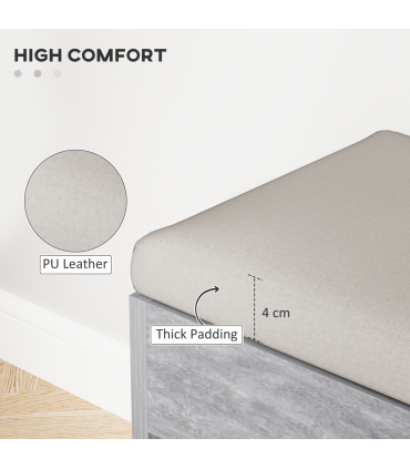 HOMCOM Sit-On Shoe Storage Unit w/ Hidden Compartment Handles Grey