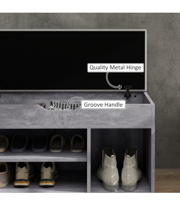 HOMCOM Sit-On Shoe Storage Unit w/ Hidden Compartment Handles Grey