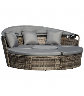 Outsunny 5 PCs Cushioned Outdoor Plastic Rattan Round Sofa Bed Table Set Grey