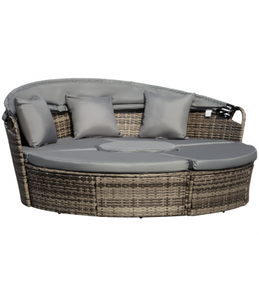 Outsunny 5 PCs Cushioned Outdoor Plastic Rattan Round Sofa Bed Table Set Grey