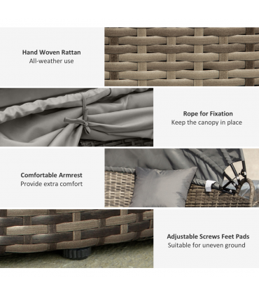 Outsunny 5 PCs Cushioned Outdoor Plastic Rattan Round Sofa Bed Table Set Grey