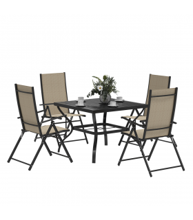 Outsunny 5 PCs Garden Dining Set, Folding Chairs and Metal Top Table, Khaki