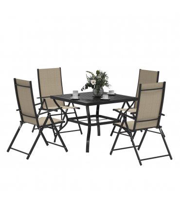Outsunny 5 PCs Garden Dining Set, Folding Chairs and Metal Top Table, Khaki