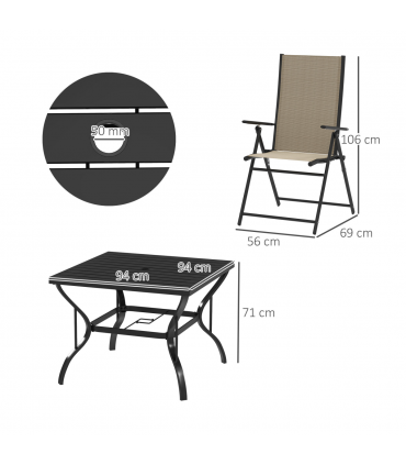 Outsunny 5 PCs Garden Dining Set, Folding Chairs and Metal Top Table, Khaki