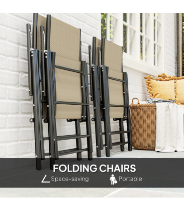 Outsunny 5 PCs Garden Dining Set, Folding Chairs and Metal Top Table, Khaki