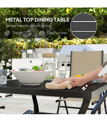 Outsunny 5 PCs Garden Dining Set, Folding Chairs and Metal Top Table, Khaki