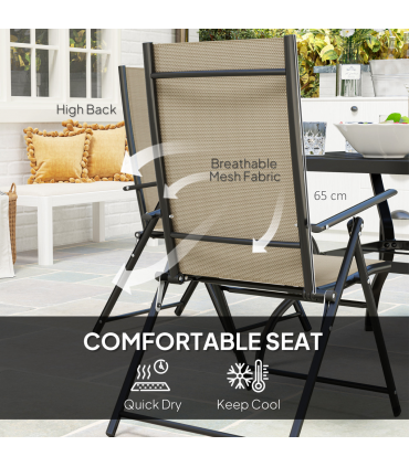 Outsunny 5 PCs Garden Dining Set, Folding Chairs and Metal Top Table, Khaki