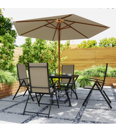 Outsunny 5 PCs Garden Dining Set, Folding Chairs and Metal Top Table, Khaki