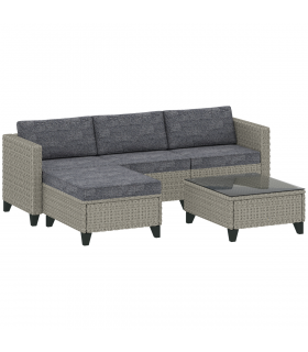 Outsunny 5 PCs Rattan Garden Furniture Set with Glass Coffee Table Dark Grey