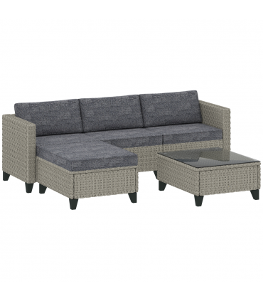 Outsunny 5 PCs Rattan Garden Furniture Set with Glass Coffee Table Dark Grey