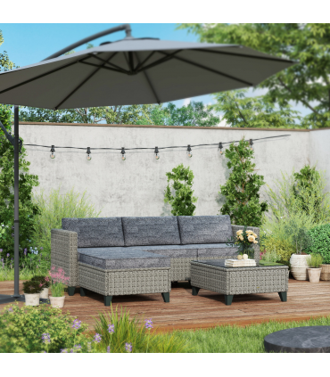 Outsunny 5 PCs Rattan Garden Furniture Set with Glass Coffee Table Dark Grey