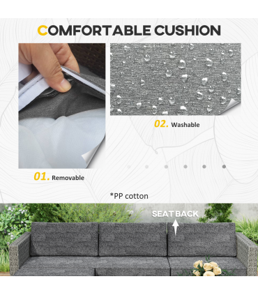 Outsunny 5 PCs Rattan Garden Furniture Set with Glass Coffee Table Dark Grey