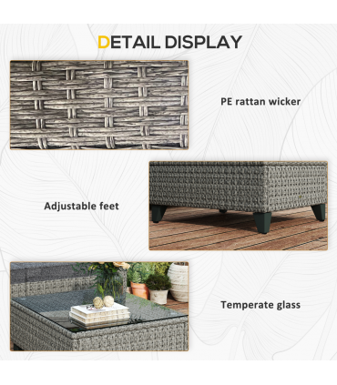 Outsunny 5 PCs Rattan Garden Furniture Set with Glass Coffee Table Dark Grey