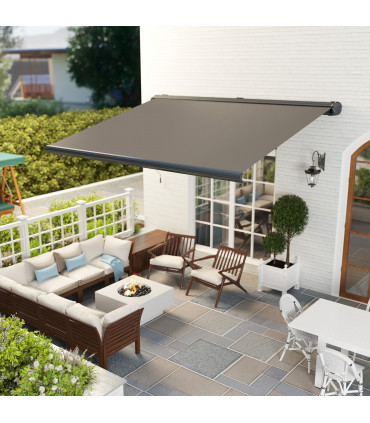 Outsunny 4x3(m) Full Cassette Electric Awning, Aluminium Frame, Light Grey