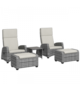Outsunny 5 PCs Rattan Garden Furniture Set with Reclining Chairs, Grey