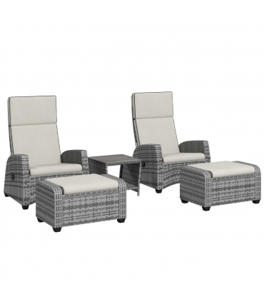 Outsunny 5 PCs Rattan Garden Furniture Set with Reclining Chairs, Grey