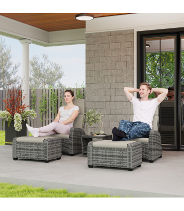 Outsunny 5 PCs Rattan Garden Furniture Set with Reclining Chairs, Grey