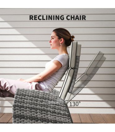 Outsunny 5 PCs Rattan Garden Furniture Set with Reclining Chairs, Grey