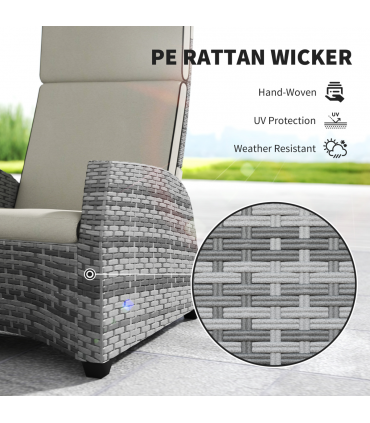 Outsunny 5 PCs Rattan Garden Furniture Set with Reclining Chairs, Grey