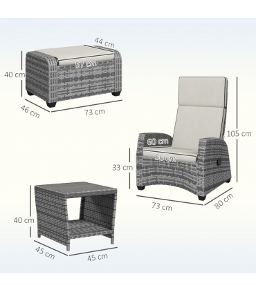 Outsunny 5 PCs Rattan Garden Furniture Set with Reclining Chairs, Grey