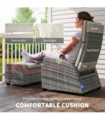 Outsunny 5 PCs Rattan Garden Furniture Set with Reclining Chairs, Grey