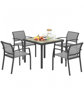 Outsunny 5 Piece Garden Furniture Set with 4 Stackable Armchairs, Grey