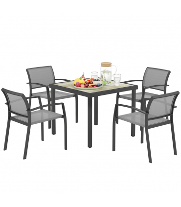 Outsunny 5 Piece Garden Furniture Set with 4 Stackable Armchairs, Grey