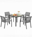 Outsunny 5 Piece Garden Furniture Set with 4 Stackable Armchairs, Grey