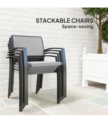 Outsunny 5 Piece Garden Furniture Set with 4 Stackable Armchairs, Grey