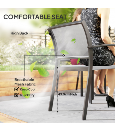 Outsunny 5 Piece Garden Furniture Set with 4 Stackable Armchairs, Grey