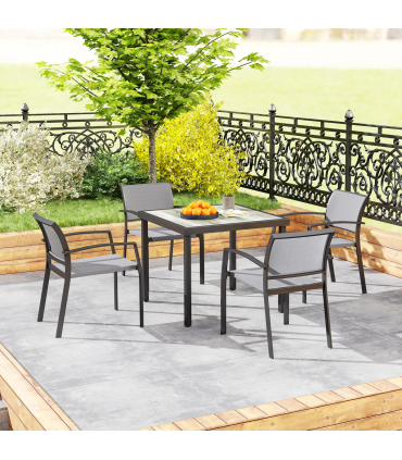 Outsunny 5 Piece Garden Furniture Set with 4 Stackable Armchairs, Grey