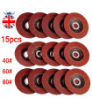 15pcs FLAP GRINDING SANDING DISCS 115mm 4.5" 40 60 80 GRIT ANGLE WHEEL DISCS