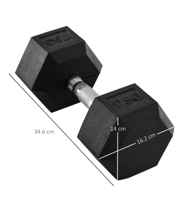 17.5KG Single Rubber Hex Dumbbell Portable Hand Weights Home Gym HOMCOM